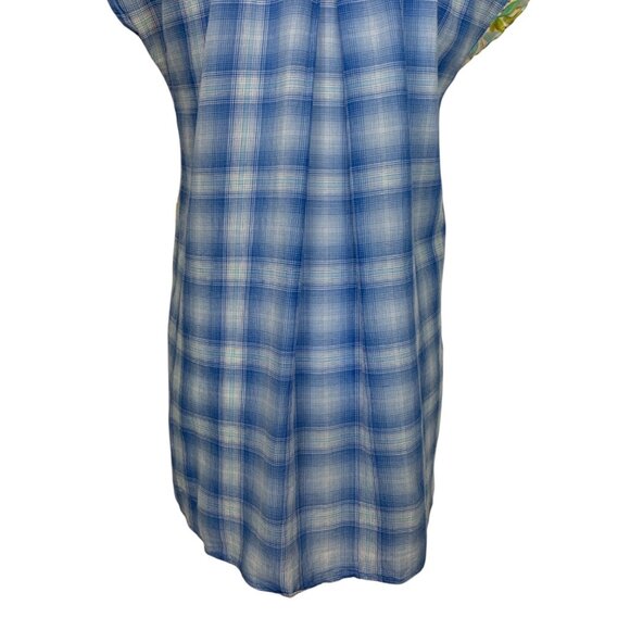 Johnny Was 3J Workshop Blouse S Blue Plaid Floral Silk Blend - Picture 11 of 13